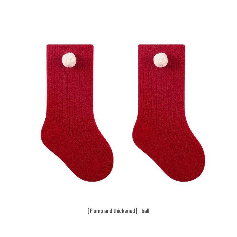 Chaussettes Bébé Doublées Velours Automne/Hiver: Nouveau-né à un an, Rouge pour le Nouvel An.