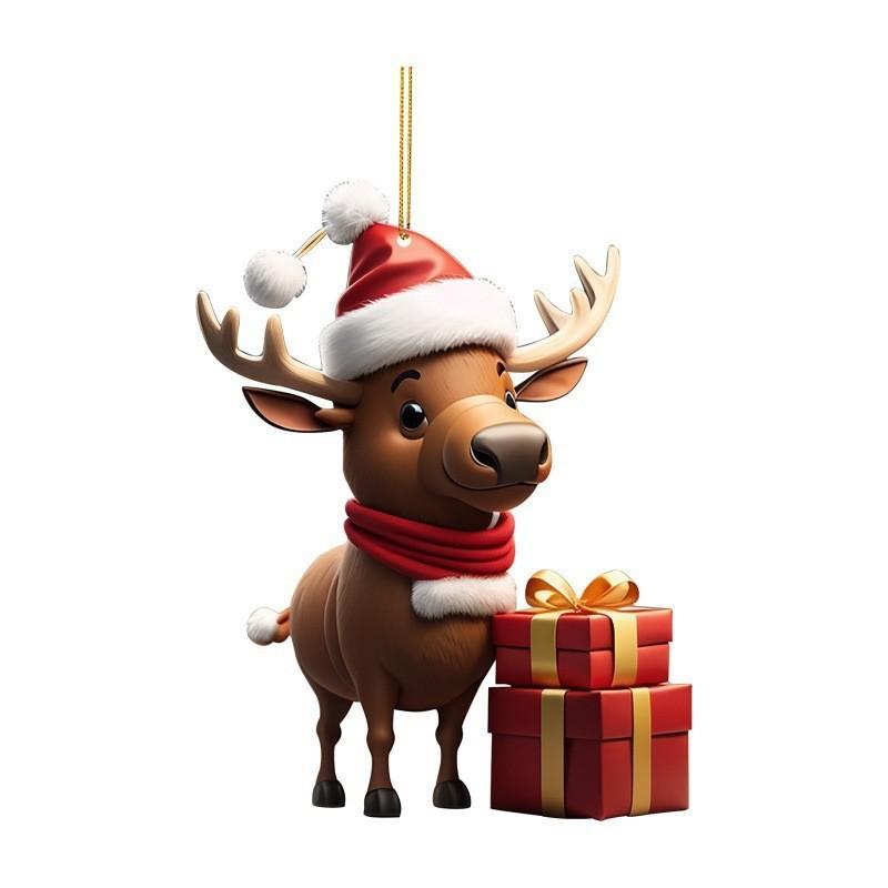 Cartoon Acrylic Vibrant Reindeer Auto Hanging Ornament For Joyful Holiday Decor