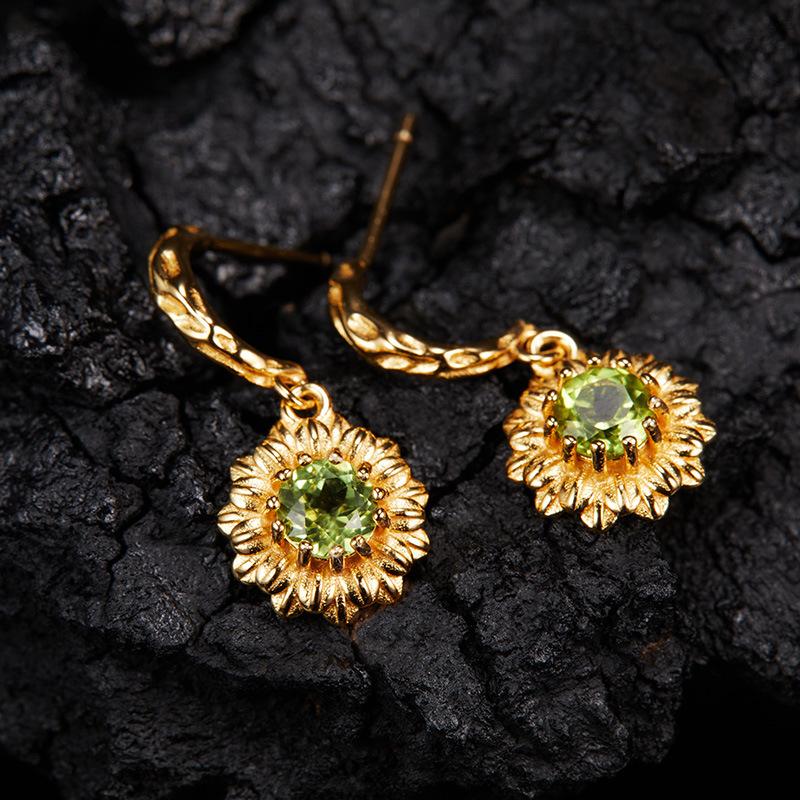 Multi-Color Treasure Earrings S925 Sterling Silver Natural Topaz Peridot Garnet Flower Stud Earrings Women
