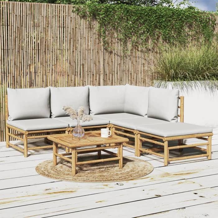 VidaXL Garden Lounge Set 6 Pcs with Light Grey Cushions Bamboo 3155103