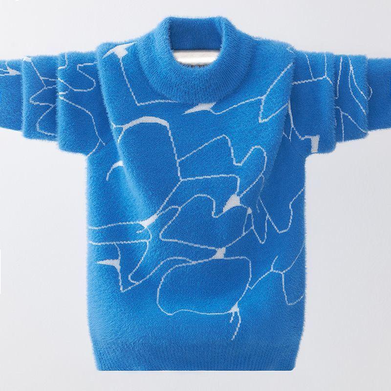 Boys Spring and Autumn Sweater Long-sleeved Round Neck Fashion Warm Knitted Sweater Bottoming Shirt