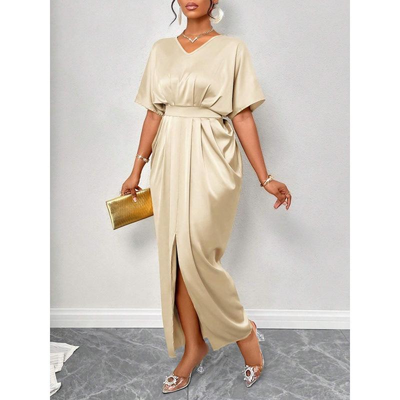 Women's early autumn new satin dress European and American ball dress satin waist dress