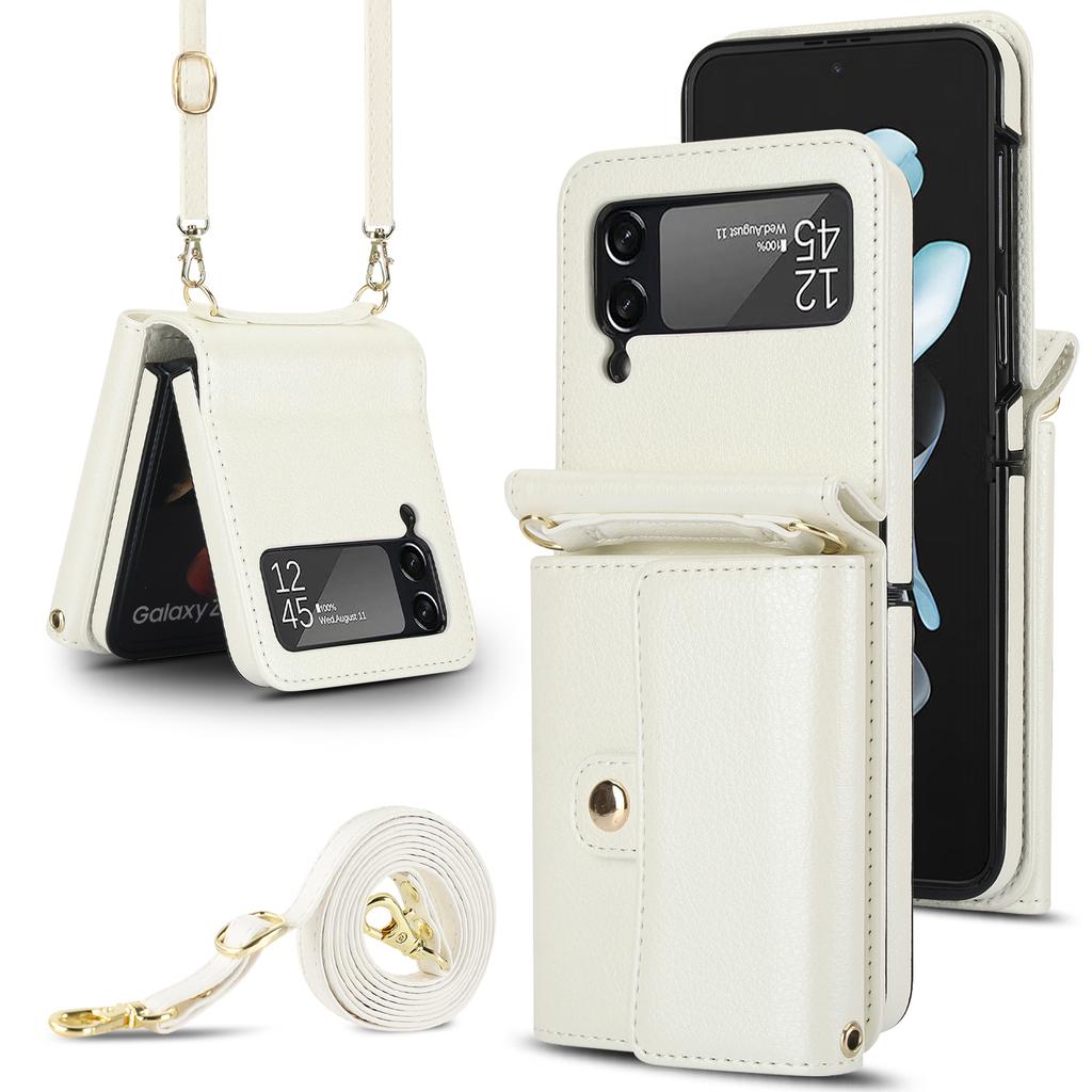 Crossbody Cards Bag Rfid Leather Wallet Case For Samsung Galaxy Z Flip 5 4 3 5G Flip5 Long Lanyard Purse Pocket Hand Strap Cover