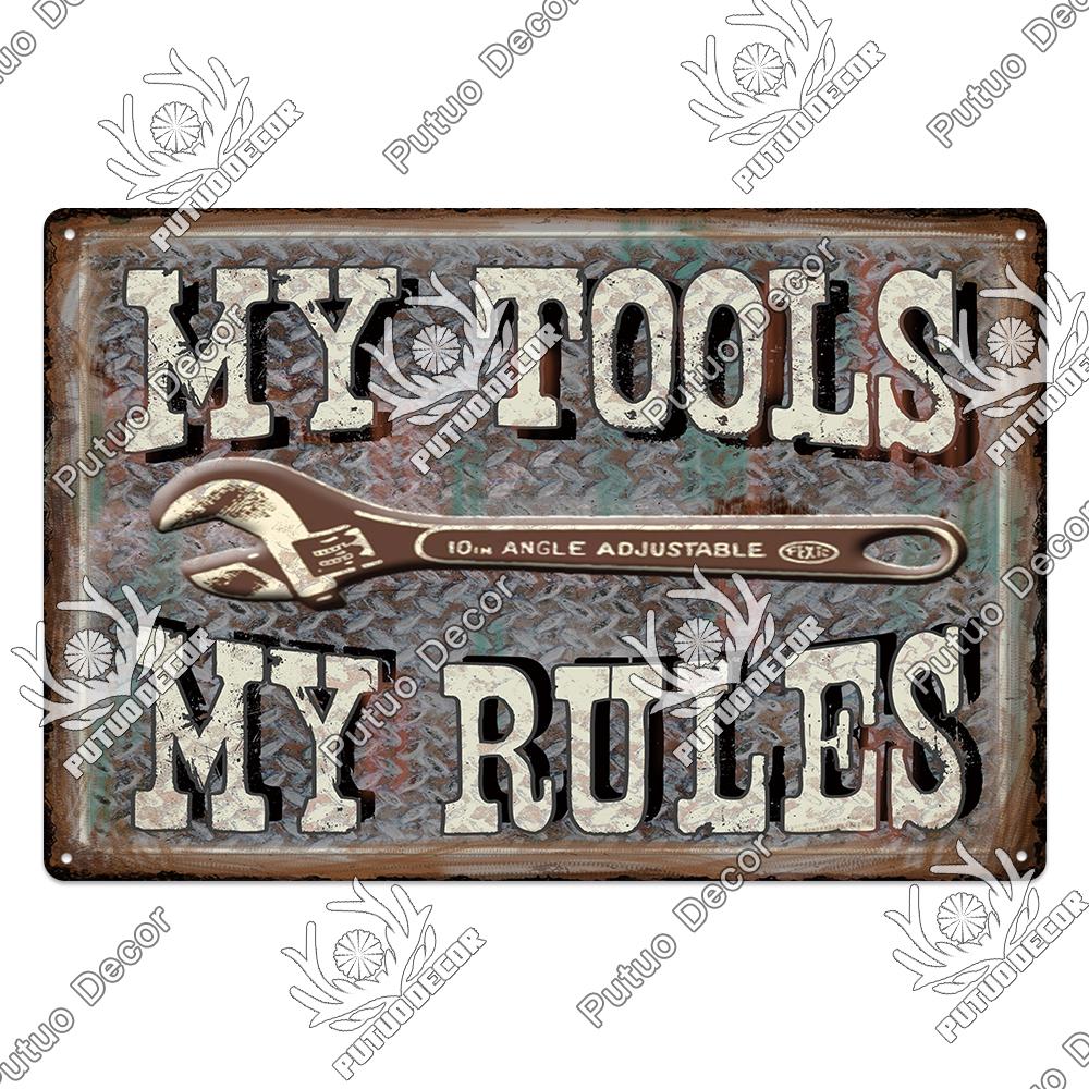 Putuo Decor My Rules Tin Sign Retro Plaque Metal Plate Vintage Wall Art Poster Decortive for Garage Man Cave Club Bar Home