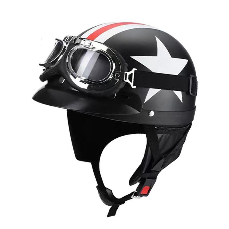 Leather Half Helmet Electric Vehicle Helmet Men s and Women s Four Seasons Hat Lightweight Melon Helmet One size