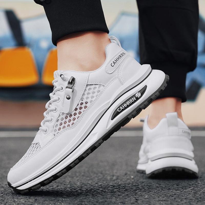 Large Hole Mesh Men's Shoes Summer Breathable Sports Shoes Men's Thick-soled Trendy Shoes Student White Shoes