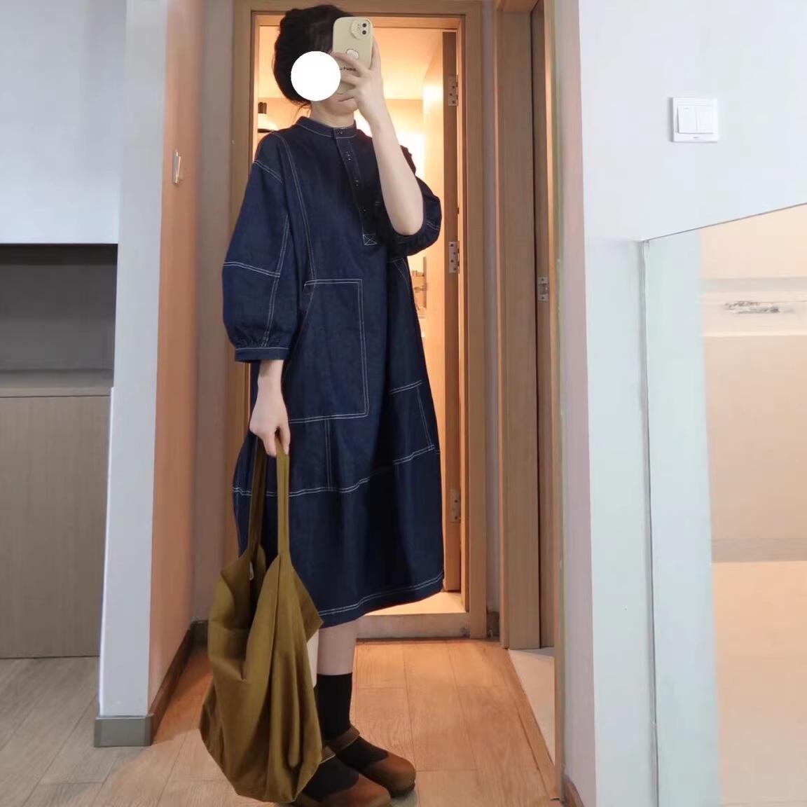 Plus Size Women s Slimming A-line Color Block Denim Dress - French Elegant Style XL