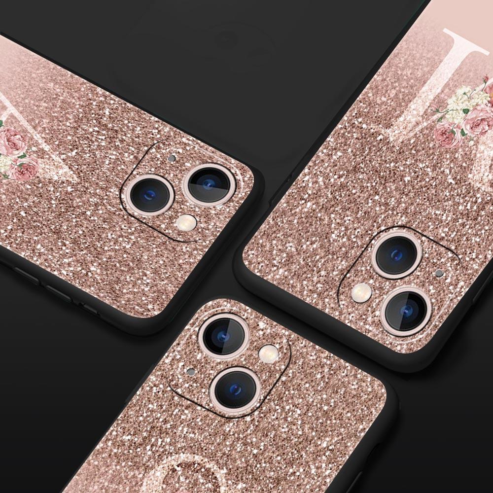 Letter Pink Shiny Phone Case For iPhone 17 16 15 Pro Max 11 12 13 14 7 8 Plus SE 2020 X XR XS Cover Soft Black