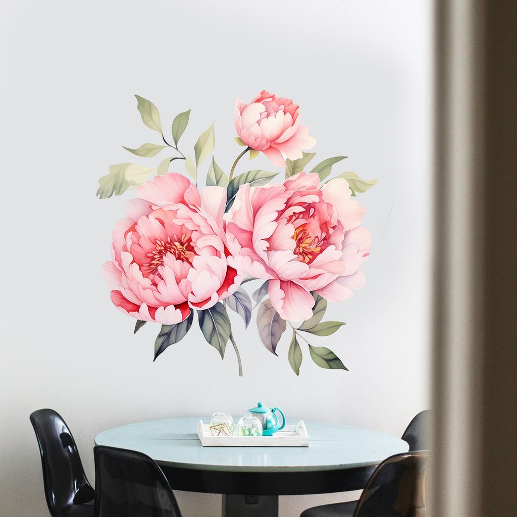 Peony Floral Wall Stickers, Self-Adhesive Decor for Bedroom Background Wall Decoration