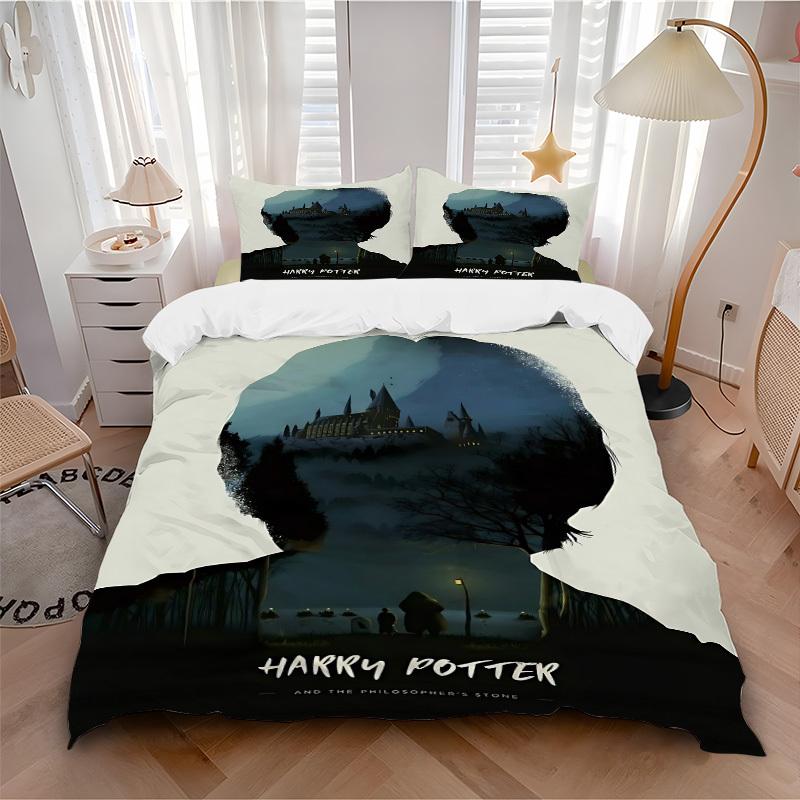 

3pcs Harry Potter Bedding Set, Soft Polyester Duvet Cover and Pillowcases Seasons all suitable, Design for Bedroom L1003152 135x200cm