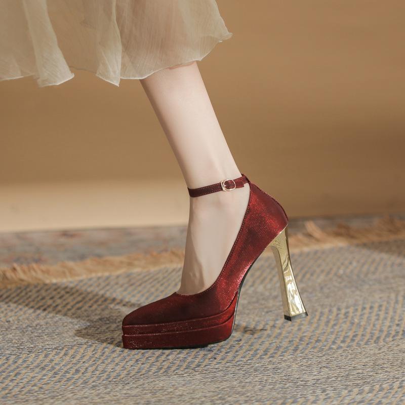 

Атласные свадебные туфли основное свадебное платье свадебные туфли не устают ноги маленький высокий каблук толстый каблук водонепроницаемый стол с юбкой туфли-лодочки 40 бордовый