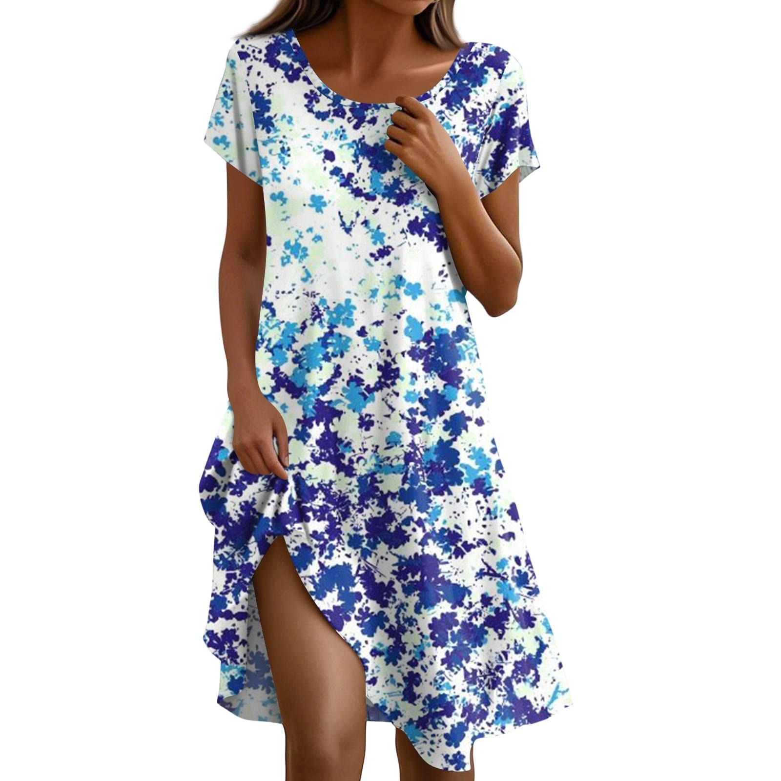 

Платье в стиле бохо с коротким рукавом для женщин, повседневное, свободного кроя, летнее, сарафан с цветочным принтом и карманами L