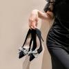 Fashion Women High Heel Shoes Elegant Fad Pointed Tip Fine High Heels Women Water Diamond  Pearl Bow Banquet Wedding Shoes Zapatos Mujer