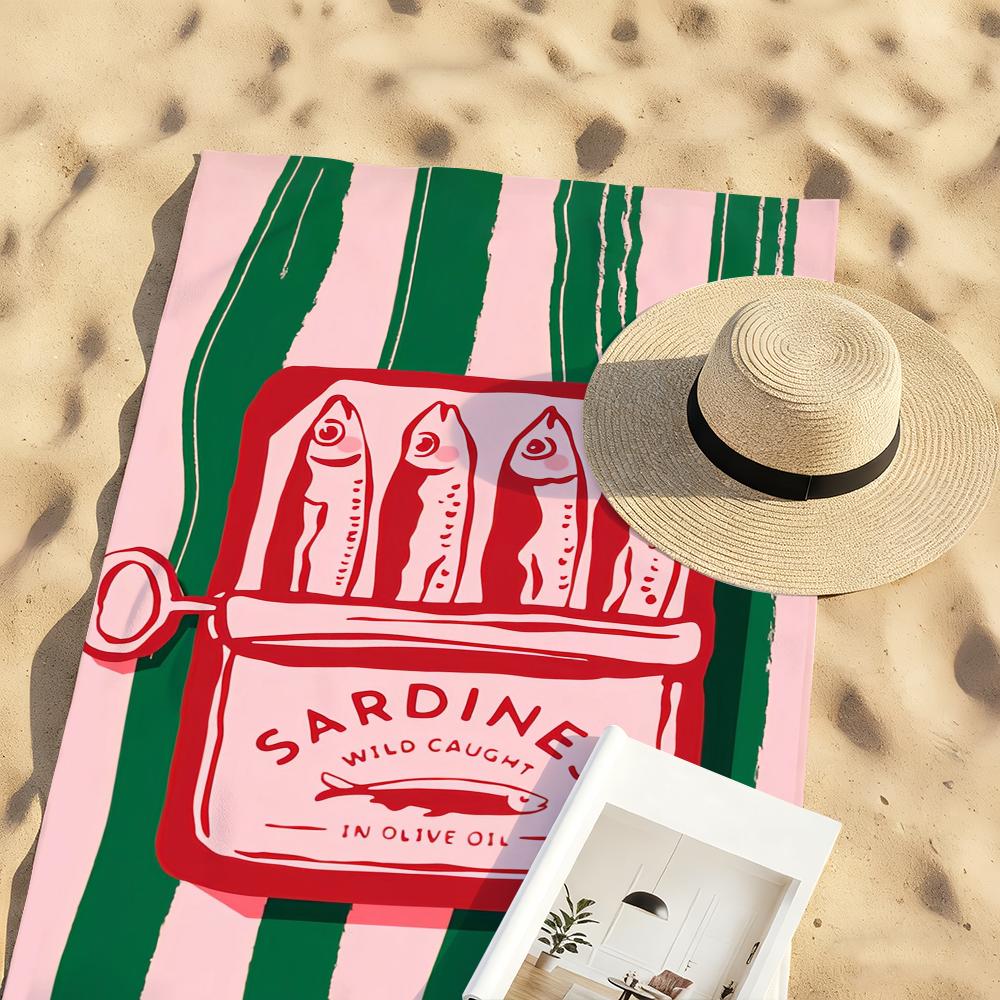 Art Sardines Fish Towel Sports Quick Dry Travel Camping Gear Sandproof Soft Light Large Beach Towel