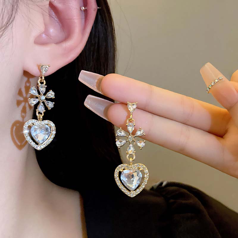 Sweet Heart Love Zircon Dangle Earrings for Women Elegant Romantic Bowknot Crystal Ear Accessories Exquisite Fine Jewelry Gifts
