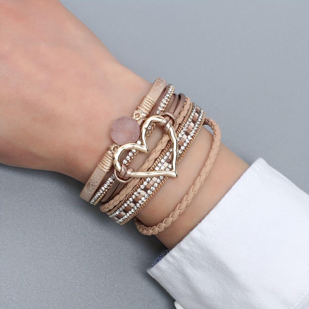 Magnetic Clasp Leather Bracelet Bangle Multi-layer Multi-Layer Bracelet  Festival Gift