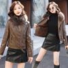 Leather jacket women's short coat spring and autumn new velvet thickened slim fit small leather jacket top