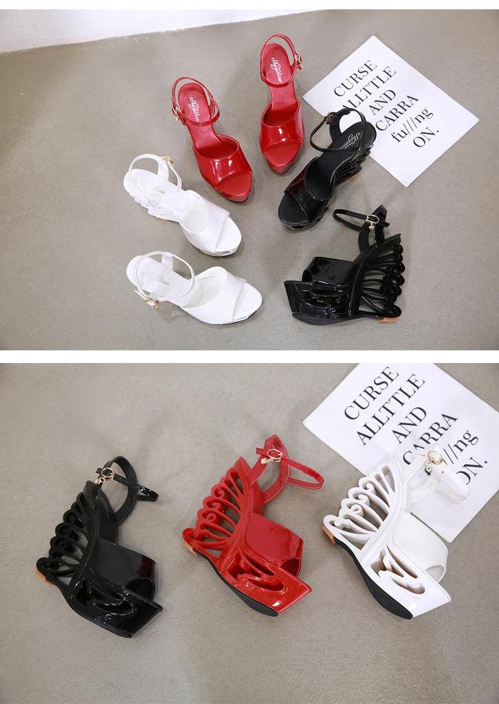 Europäische & Amerikanische High Heel Lackleder Römische Keilsandalen