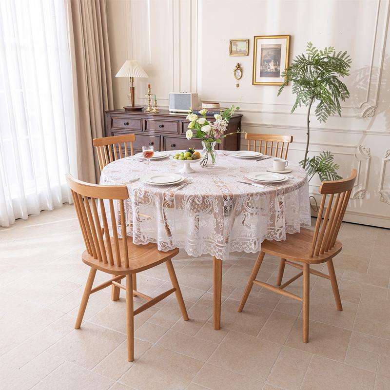 1Pc Lace Vintage 180CM Dust-proof Terylene White Tablecloth Tablecover Desk