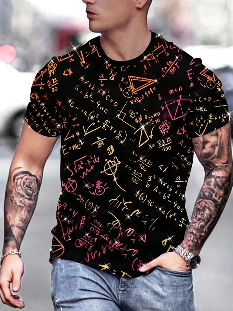 Creative Colorful Mathematical Formula 3D Print Breatha Quick-dry Men's T-shirt Outdoor Fashion Street Y2K Parent-Child Clothing