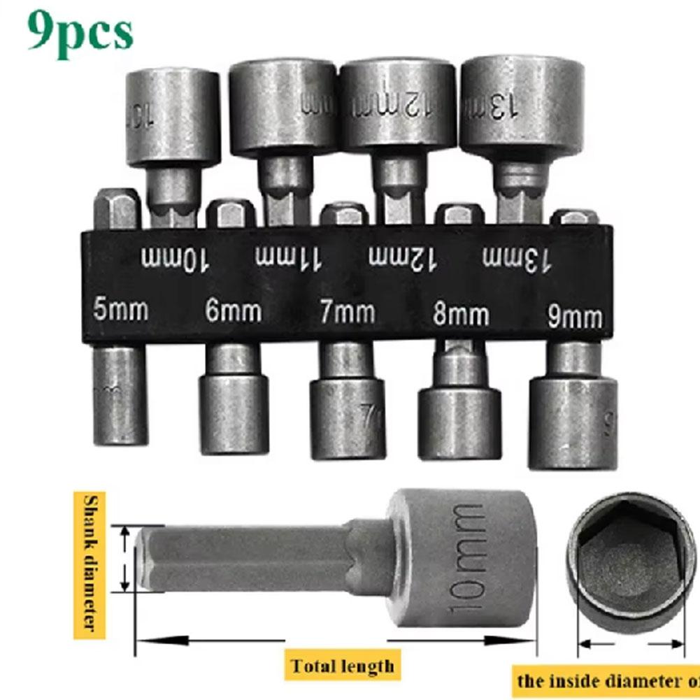 9/14pcs Powerful Socket Wrench Drill Bit Nut Driver Set 1/4'' Shank Hexagonal Handle Screwdriver Socket Adapter Kit Hand Tools
