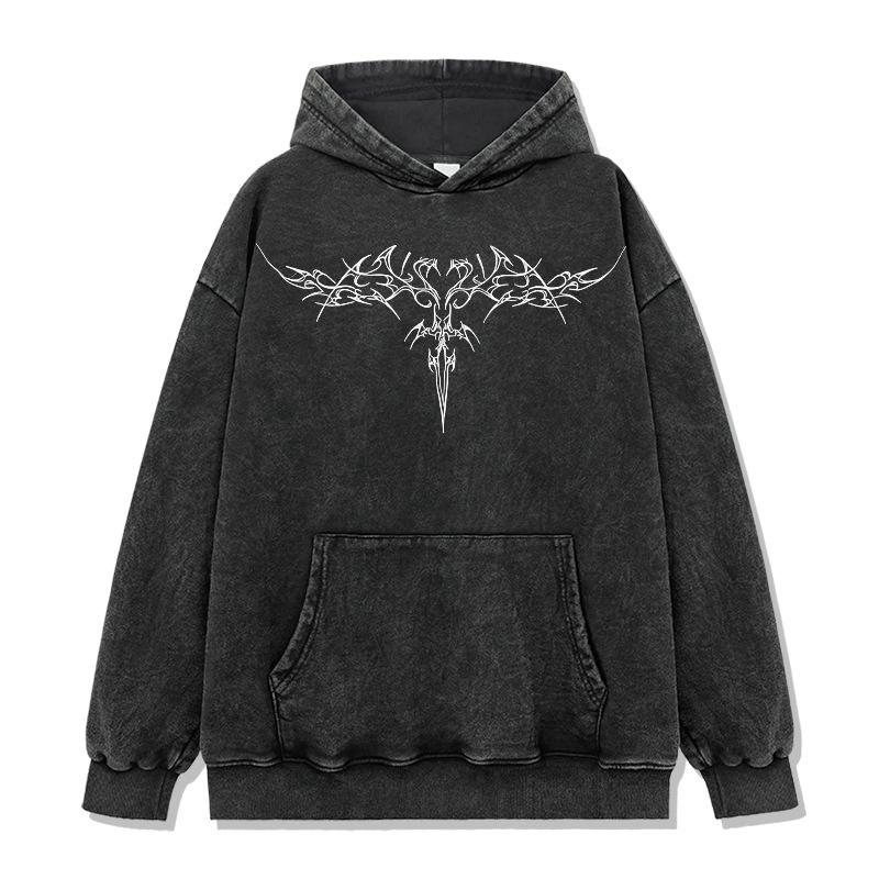 Loose Fit Washed Pure Cotton T-Shirt with Chest Tattoo Print