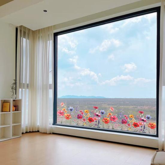Adesivo Colorato Floreale per Finestra Primavera Estate Fiori Selvatici Statico Pellicole per Finestra Biadesive Decalcomanie Anti-Collisione per Porte in Vetro per Soggiorno Camera da Letto