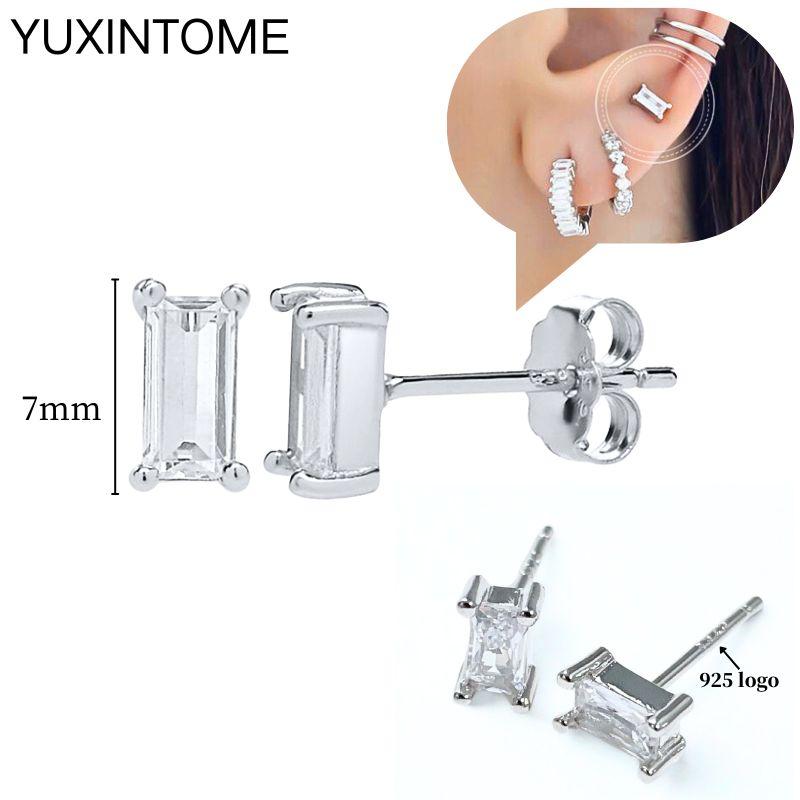 925 Sterling Silver Ear Needle Fashion Hoop Earrings White Crystal Luxury Women's Silver Earrings Wedding Women's Jewelry Gift