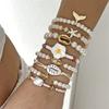 Boho Layered Resin Pearl Bracelet Set for Women Seed Bead Plumeria Flower Bow Starfish Turtle Surfer Girl Summer Jewelry