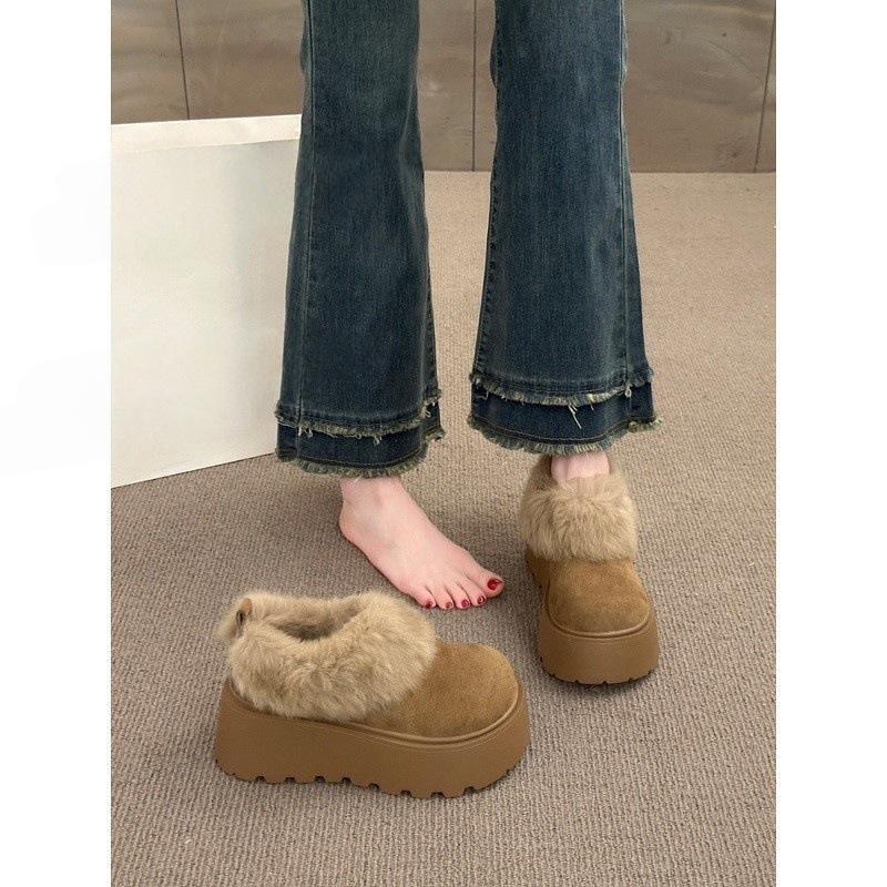 Small Heightened Thick-soled Snow Boots 2025 Winter Plush Warm Short Boots Thickened Fluffy Bread Shoes