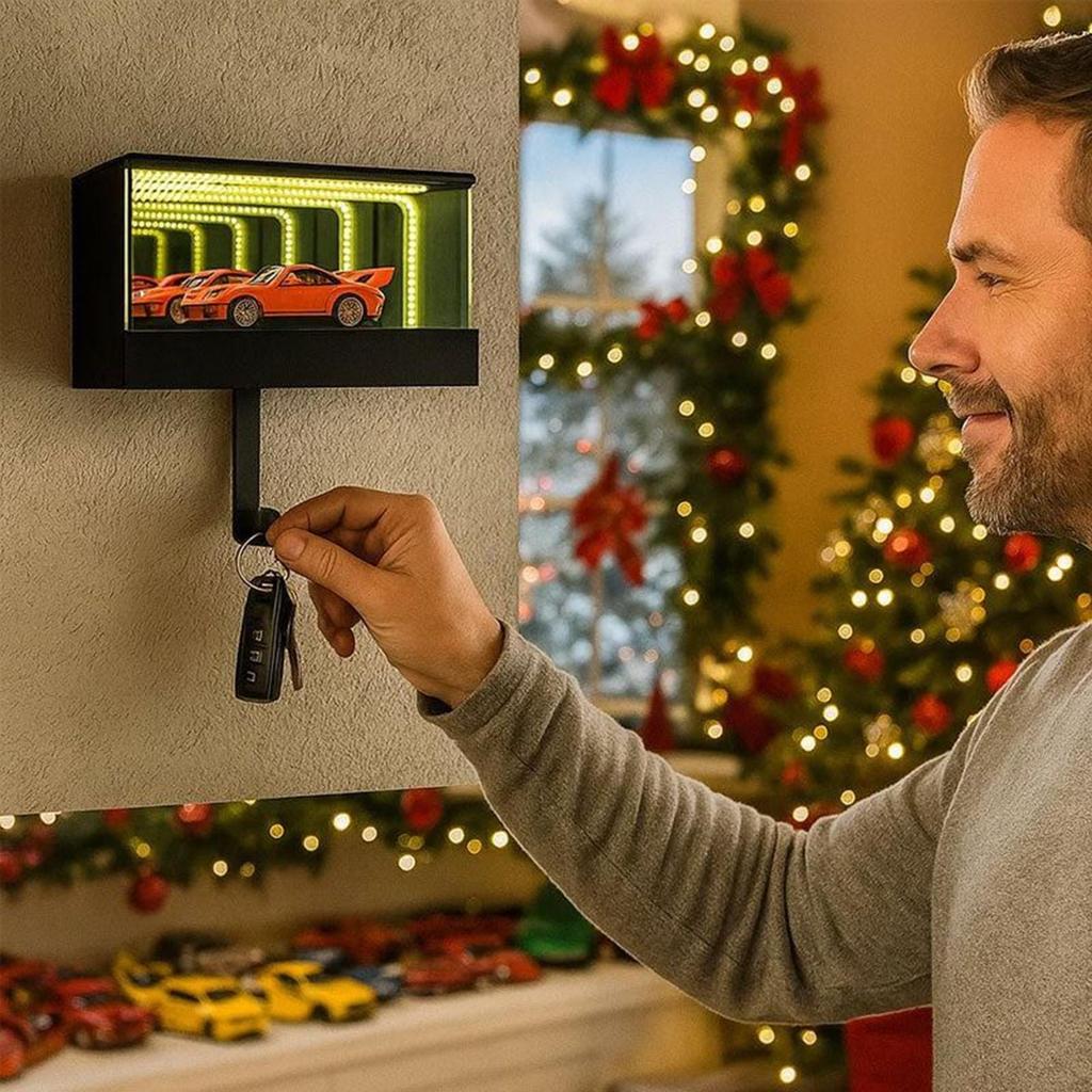 Car Garage Keychain Hanger With LED Light Wall-mounted Car Garage Key Rack For Door Apartment Home Office Entryway Mail