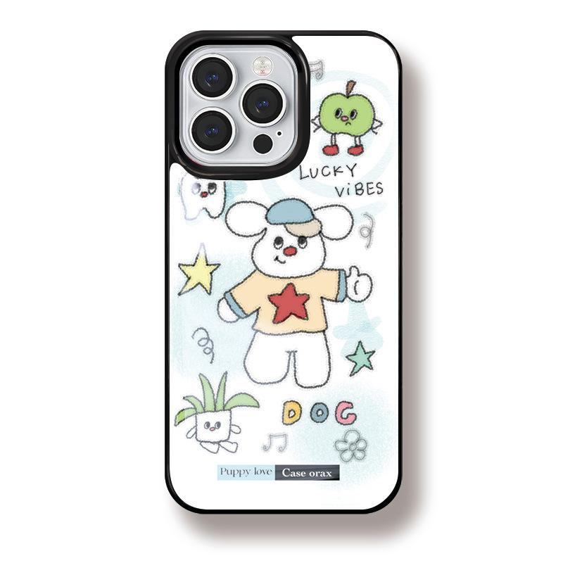 

Чехол для iPhone 16 15 14 с матовым черным краем, совместимый и подходящий для 13/12 promax Kids Illustration Puppy 12PROMAX