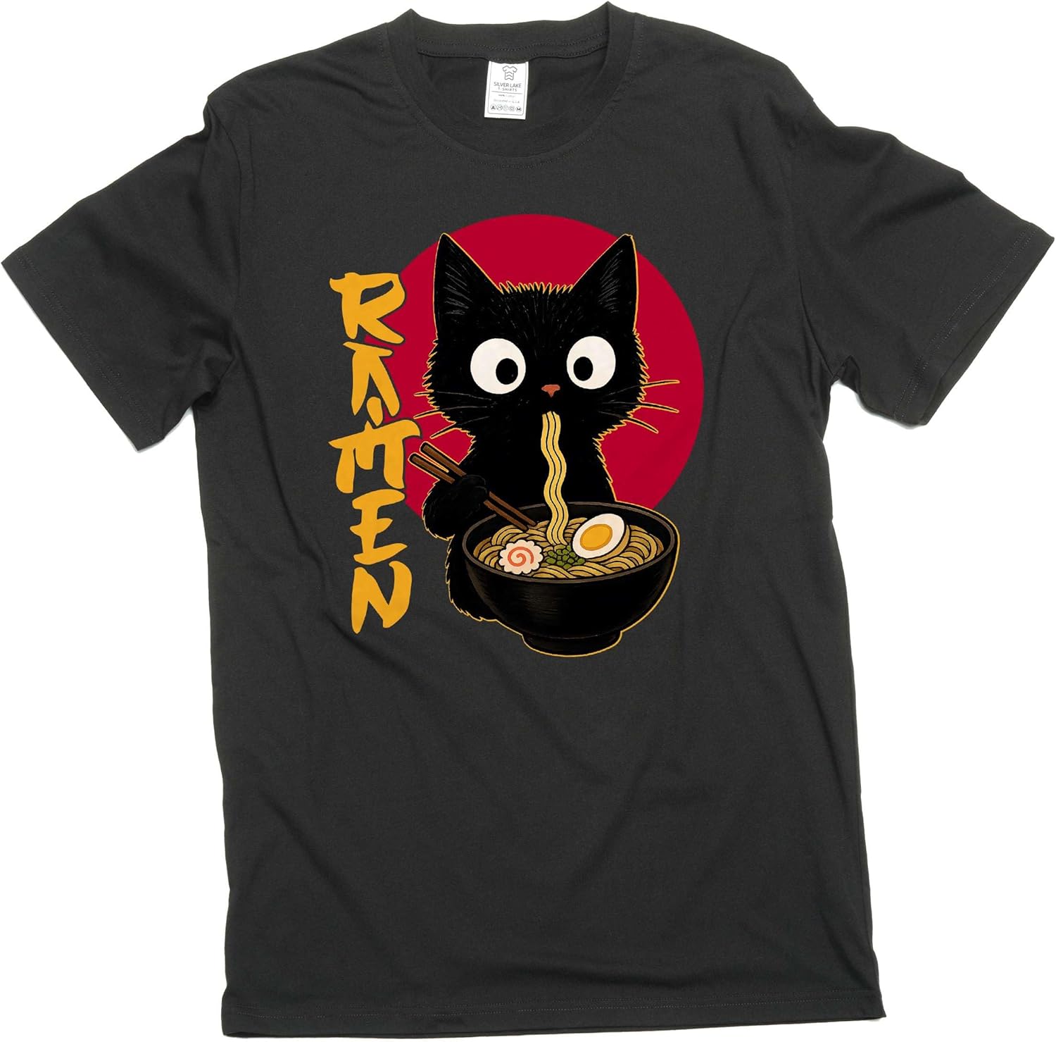 Men s Funny Ramen cat T-Shirt cat Eating Ramen Funny cat pet Food Tee S разноцветный