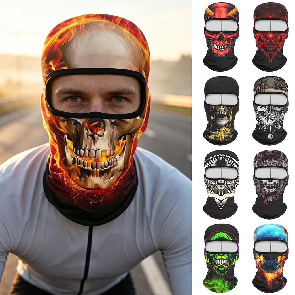 Skull Print Balaclava Face Mask, Ice Silk Cooling Breathable Sun Protection Full Face Cover for Cycling Running Hiking Outdoor Sports