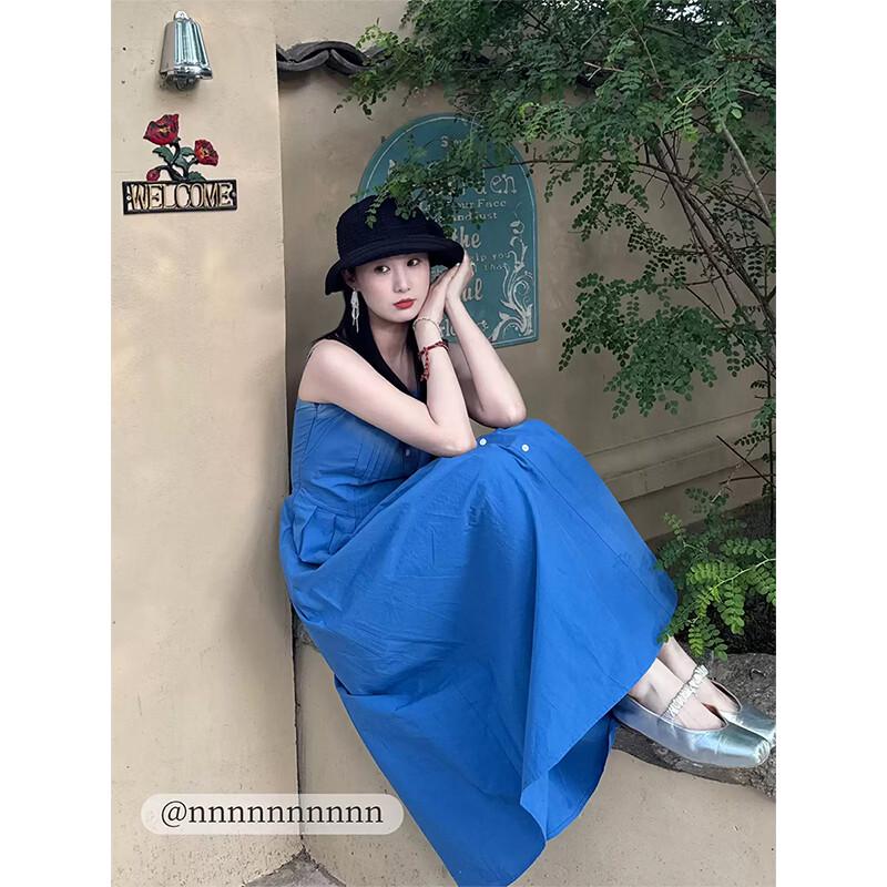 INMAN Klein Blue Pleated Sling Dress