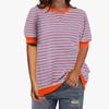 Women's Summer Striped Print Short Sleeve Round Neck T-Shirt Clothes Sale