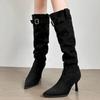 Suede Women Knee High Boots Sexy High Heels Pointed Toe Shoes Woman Pumps  Winter New Trend Goth Fashion Long Botas Mujer