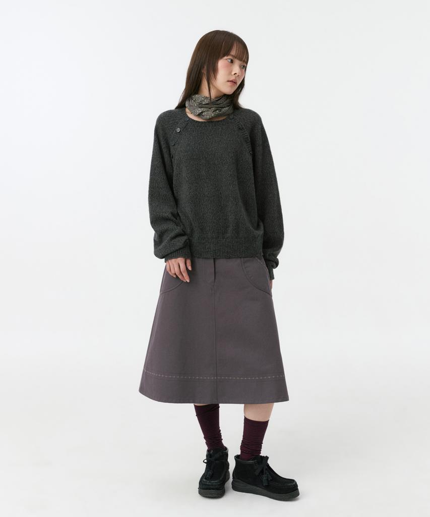 OHESHIO Button Detail Raglan Knit, Charcoal