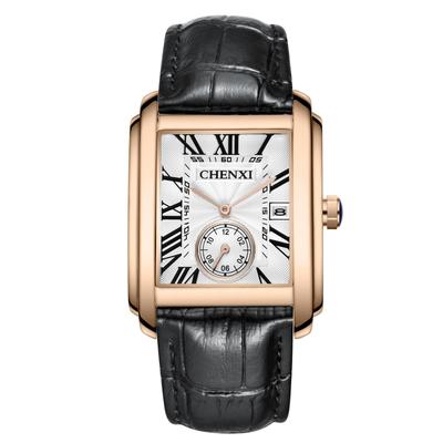 Watch Leather Belt Calendar Square Roman Analog Display 3ATM Waterproof Stylish Quartz Watch Black Business Casual Fashion Accessories Birthday