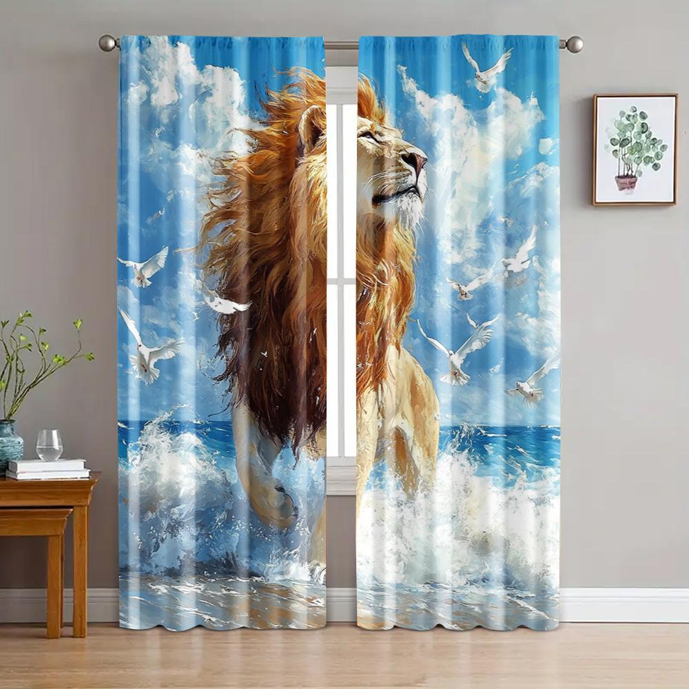 

2 шт., Штора Могучий Лев Универсальная Полиэстеровая Ткань, Без Электричества Украшение для Семейной Вечеринки Подходит для Праздничных Вечеринок, 29x65in(75x166cm)