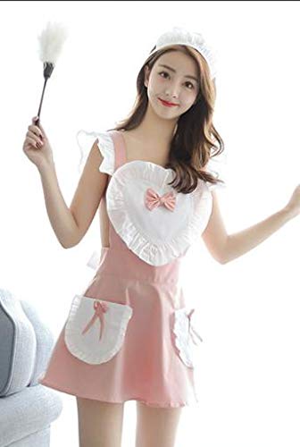[DOKiDOKi] Dream Naked Apron!! Apron, Shorts, and Headband [White/Pink] Frilly Maid Costume, Cute Cosplay, One Size Fits Most