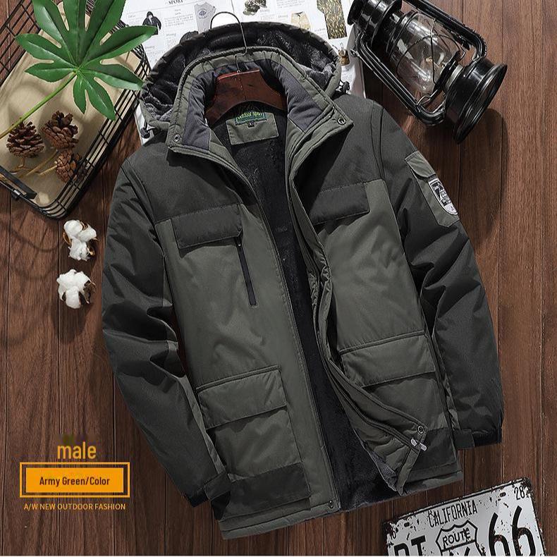 

Мужская ветрозащитная водонепроницаемая куртка с капюшоном - толстый бархат, большой размер, теплая и морозостойкая 5XL армия зеленый