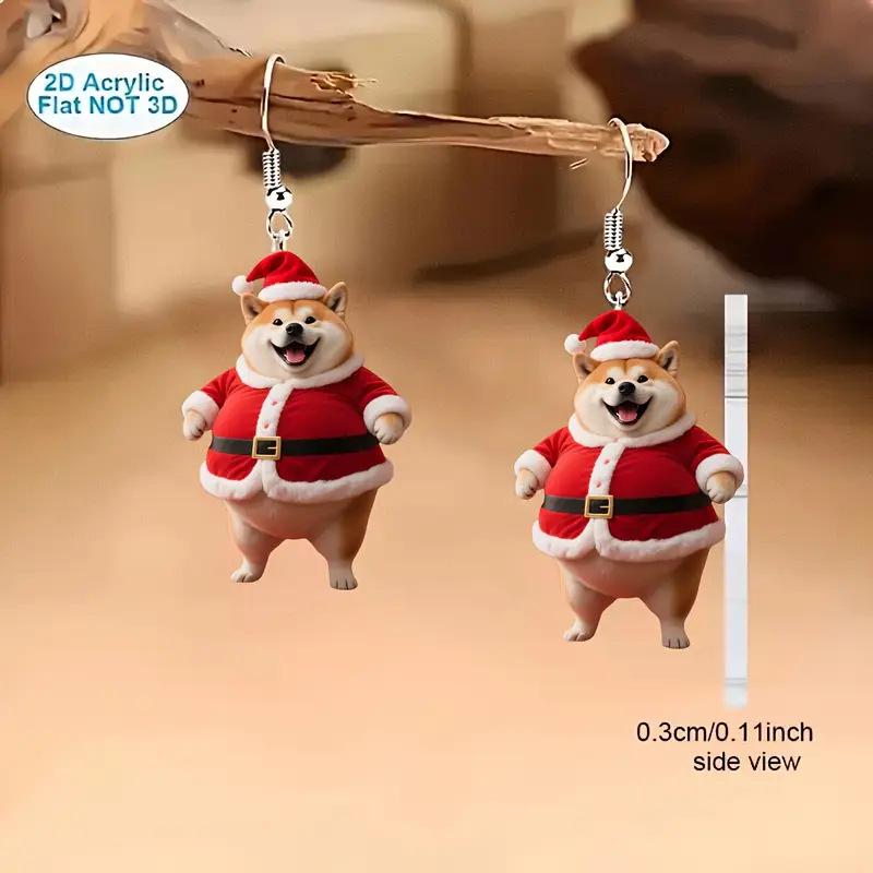 Cute Chubby Dog Christmas Earrings with Red Santa Hats