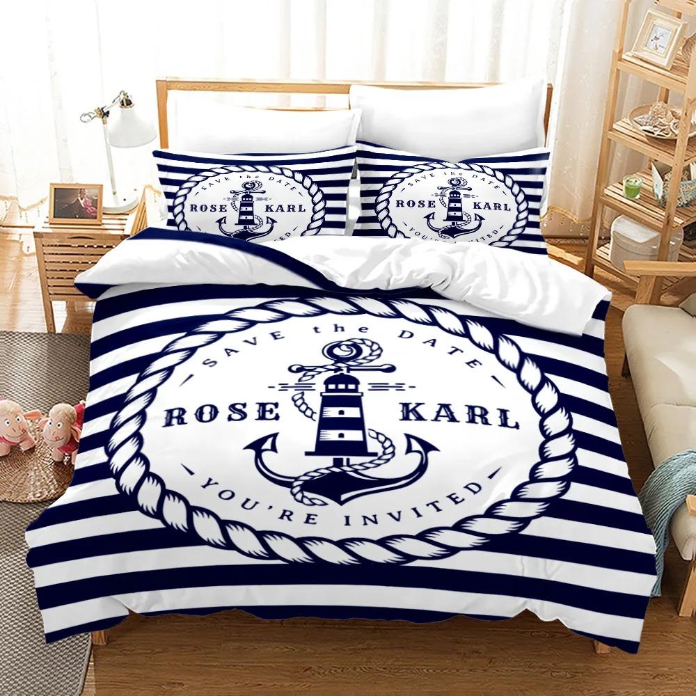 Novos Conjuntos de Cama Náuticos Oceano Âncora Espírito do Oceano Capa de Edredom Tamanho King Queen Solteiro Roupa de Cama com Fronha Adolescentes Meninos Presente