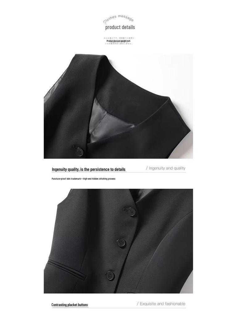 Women's Slim Fit Black Waistcoat - 2024 Spring/Fall Layered Short Vest