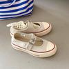 Thick-soled Retro Light-mouth Mary Jane Canvas Shoes, New Lazy One-word Buckle Versatile Casual Women's Shoes
