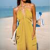 Women's Halter Neck Sleeveless Pleated Pockets, Lace-up Wide-leg Leggings On The Back, Long Jumpsuit