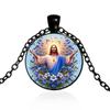 A vintage style holy Jesus pendant Jesus blessing glass pendant necklace fashion accessories suitable for daily wear