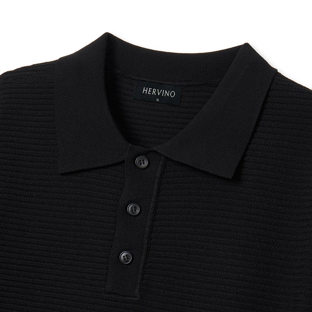 HERVINO Cable Collar Muscle Fit Short Sleeve Knit [Black]