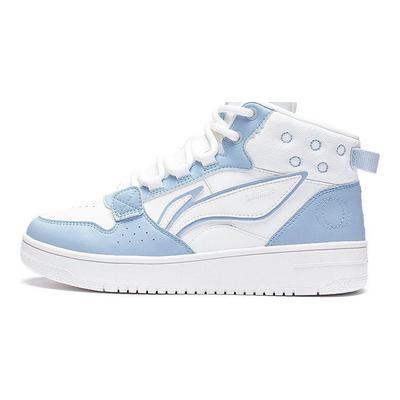Li Ning Mountain Original Reflective Comfortable Shock Absorbing Wear Resistant High Top Skate Shoes Women Skate Shoes White Blue AGCS242-3